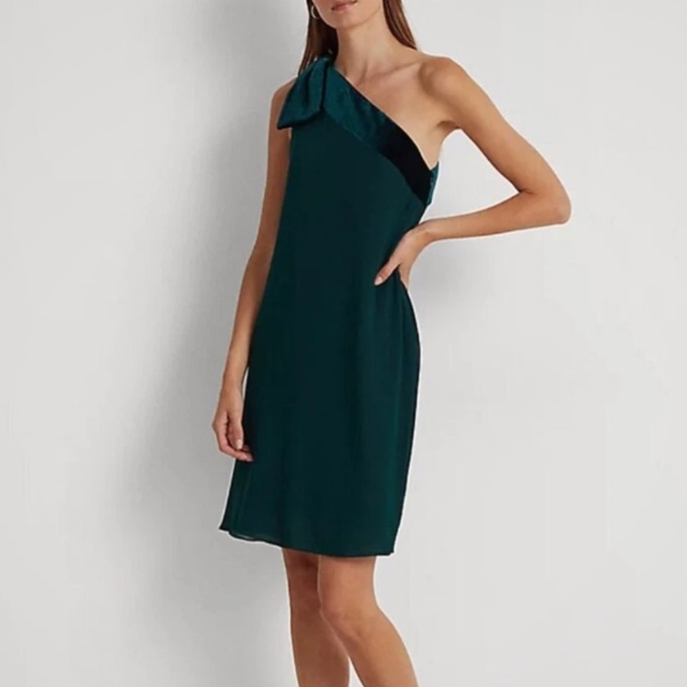 Lauren Ralph Lauren Emerald One Shoulder Chiffon And Velvet Dress NEW